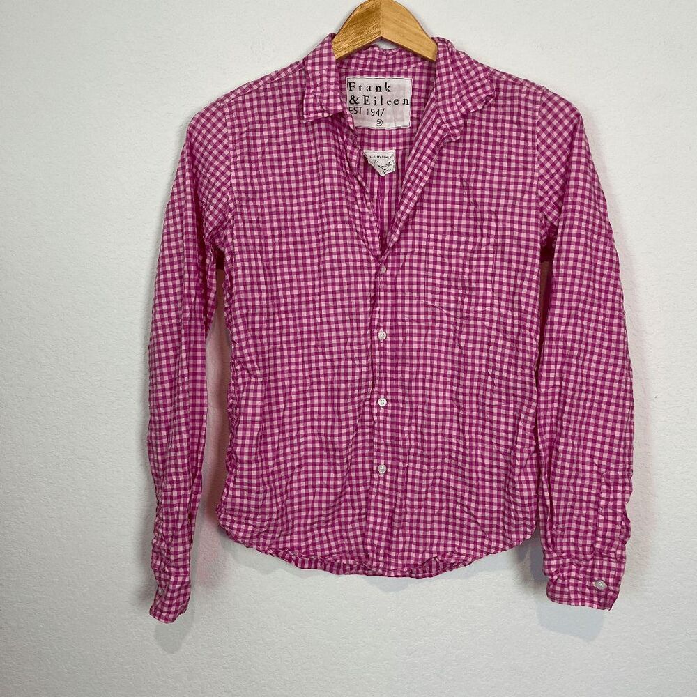 Frank & Eileen Barry Multi Pink Check Signature Crinkle Top Women's Size XS - Picture 2 of 7